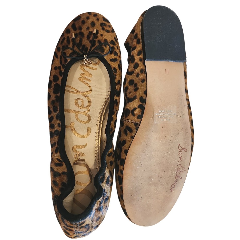 Sam Edelman Felicia Leopard Calf Hair Ballet Flats Brown Animal Print Size 11